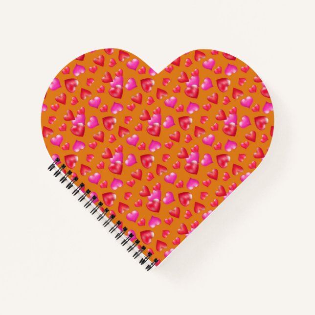 Pink and Red Painted Hearts on Gold | Valentine Notebook (Front)