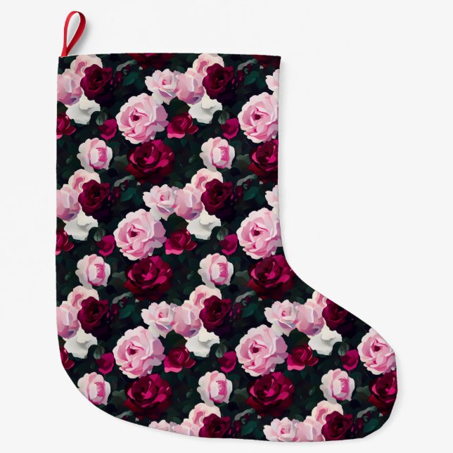 Pink and Red Painted Roses Large Christmas Stocking (Front)
