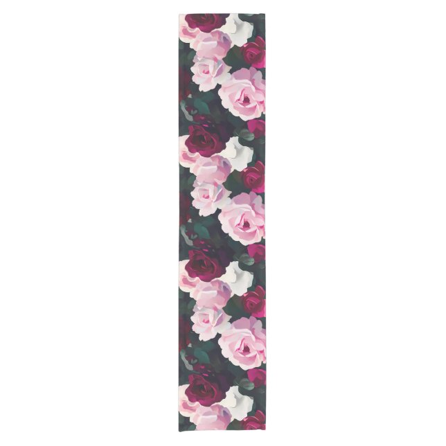 Pink and Red Painted Roses Short Table Runner (Front)