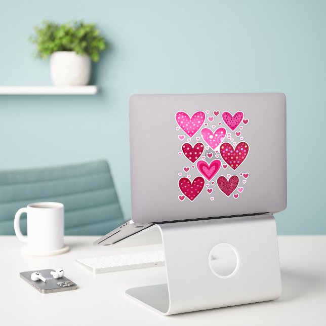 Pink and Red Patterned Hearts (Laptop On Desk)