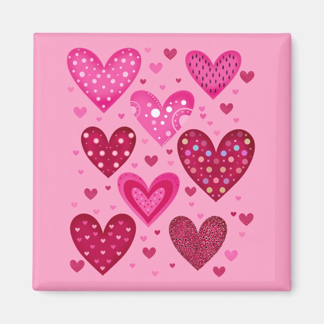 Pink and Red Patterned Hearts Magnet (Front)