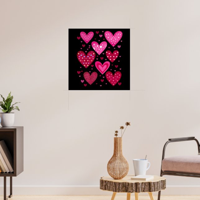 Pink and Red Patterned Hearts Poster (Living Room 3)