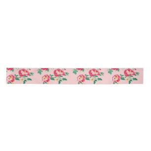 Pink and Red Peony Chinoiserie Floral Satin Ribbon