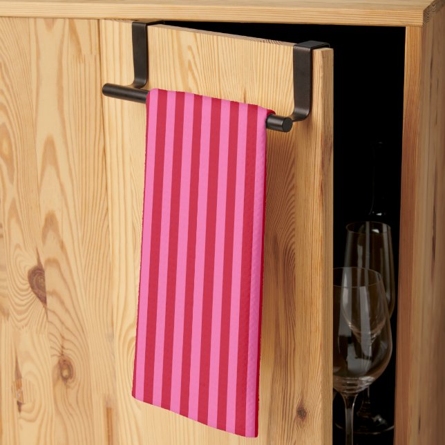 Pink and Red Peppermint Stripes Tea Towel (Thirds Fold)