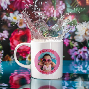 Pink and Red Personalised Round Family Photo Coffee Mug
