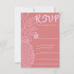 Pink and Red Pineapple Beach Wedding RSVP Card