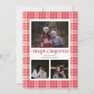 Pink and Red Plaid Multiple Photo Holiday Card