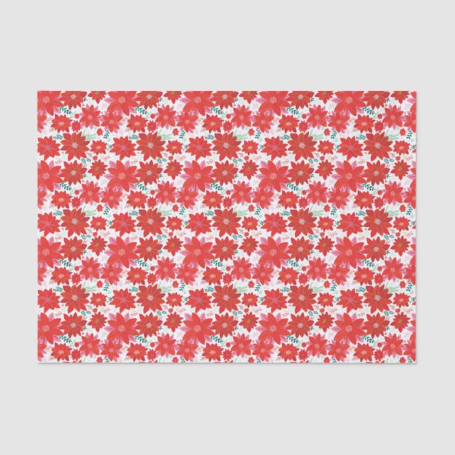 Pink and Red Poinsettia Pattern Christmas Tissue Paper (Front)