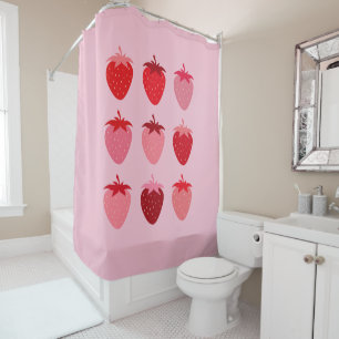 Pink And Red Preppy Aesthetic Strawberries Shower Curtain