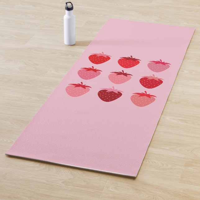 Pink And Red Preppy Aesthetic Strawberries Yoga Mat (In Situ)