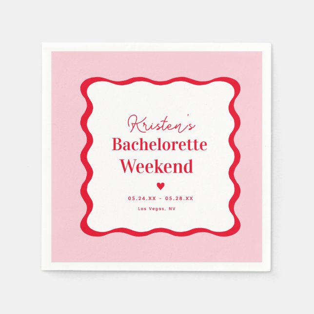 Pink and Red Retro Bachelorette Weekend  Napkin (Front)