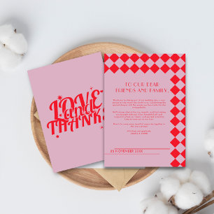 Pink and Red Retro Bold Love & Thanks Wedding  Thank You Card