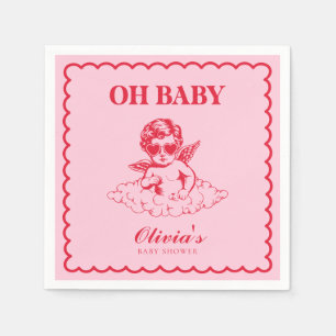 Pink and Red Retro Cherub Baby Shower Napkin
