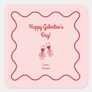 Pink and Red Retro Galentines Day Square Sticker