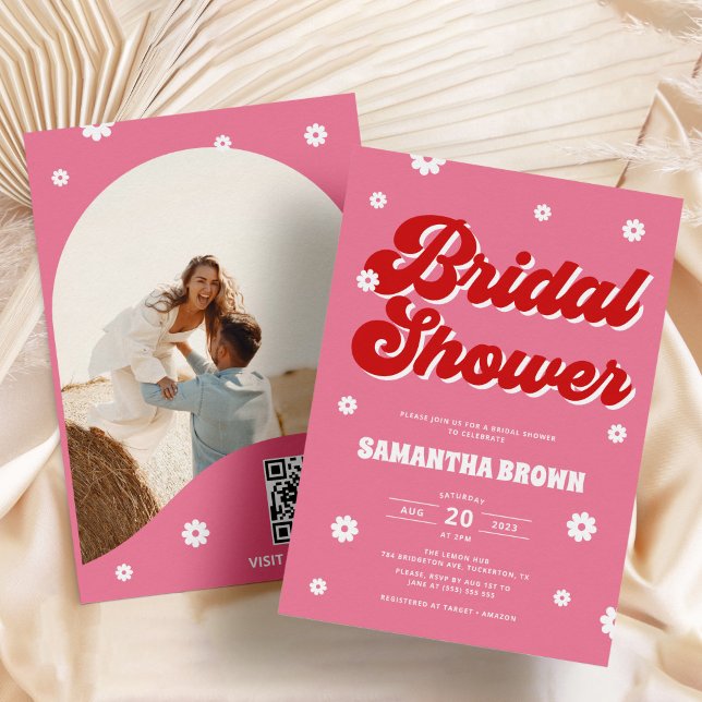 Pink and Red Retro Groovy Bridal Shower Invitation (Creator Uploaded)