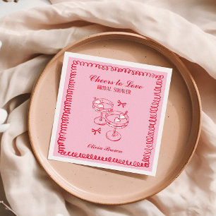Pink and Red Retro Hand Drawn Bridal Shower Napkin