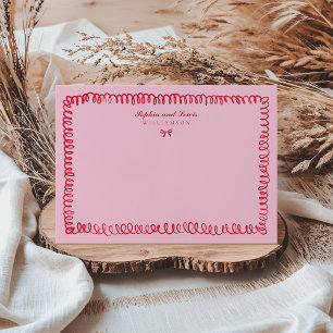 Pink and Red Retro Hand Drawn Couple Stationery Card