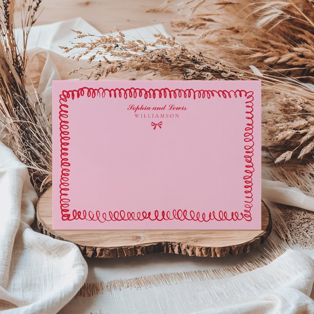 Pink and Red Retro Hand Drawn Couple Stationery Card (Creator Uploaded)