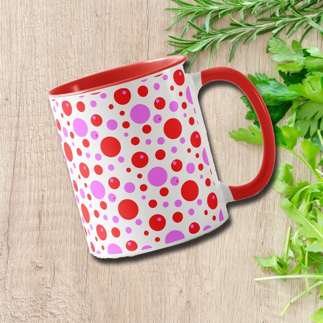Pink and Red Retro Polka Dots Mug (Creator Uploaded)