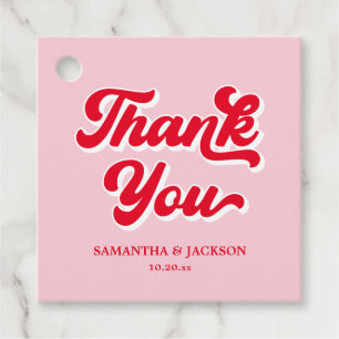 Pink and Red Retro Thank You Wedding Favour Tags