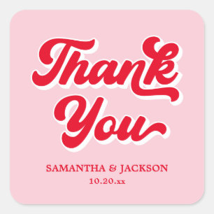 Pink and Red Retro Thank You Wedding  Square Sticker