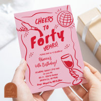 Pink and Red Retro Vintage Cheers Birthday