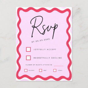 Pink and Red Retro Wavy Border Stylish Trendy RSVP Postcard