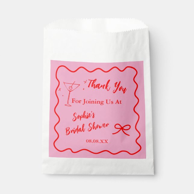 Pink And Red Retro Wavy Bridal Shower Favour Bag  (Front)