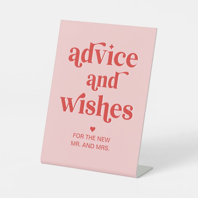 Pink and Red Retro Wedding Advice and Wishes  Pedestal Sign (Front)