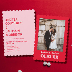 Pink and Red Retro Wedding  Invitation