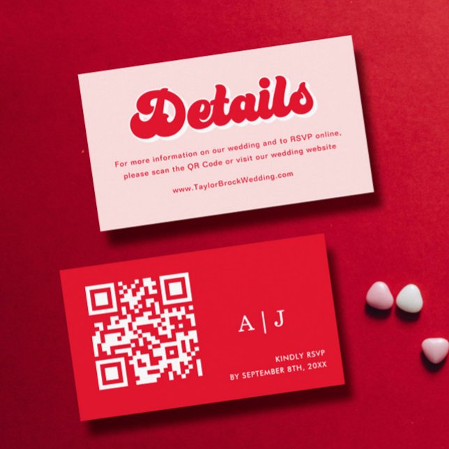 Pink and Red Retro Wedding Website  Enclosure Card (Creator Uploaded)