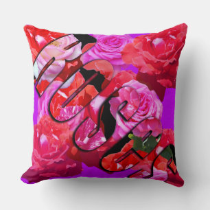 Pink And Red Roses And Logo, Big Throw Cushion. Cushion