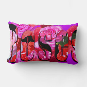 Pink And Red Roses And Logo, Lumber Cushion. Lumbar Cushion