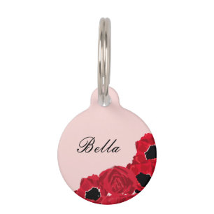 Pink and Red Roses and Poppies Pet Tag