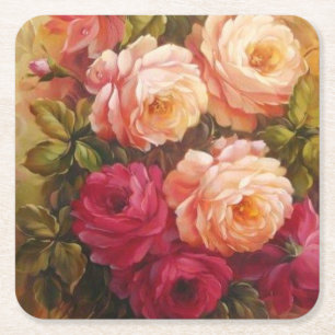 Pink and Red Roses Fine Art Square Paper Coaster