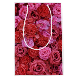 Pink and red roses floral pattern medium gift bag