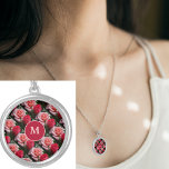 Pink and Red Roses Pattern Floral Monogram Silver Plated Necklace<br><div class="desc">Beautiful colourful floral design. This design looks good on any product. ⭐PERSONALIZE this template with your artwork. ⭐EDIT it further to make more changes. ⭐TRANSFER this design to any product. Visit all my stores at bit.ly/SandyspiderStores (cut and paste).</div>