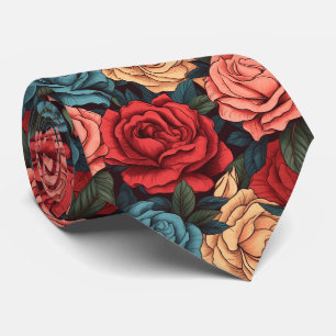 pink and red roses pattern tie