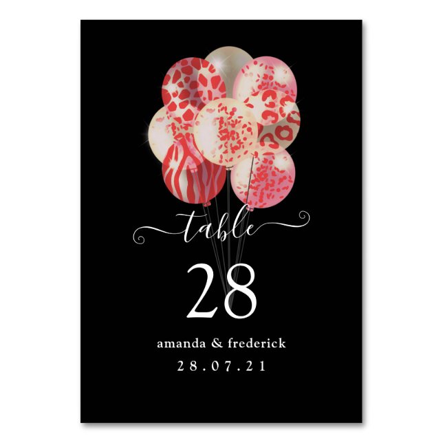 Pink and Red Safari Balloon Garland Table Number (Front)