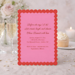 Pink and Red Scalloped Edge Bridal Shower Invitation