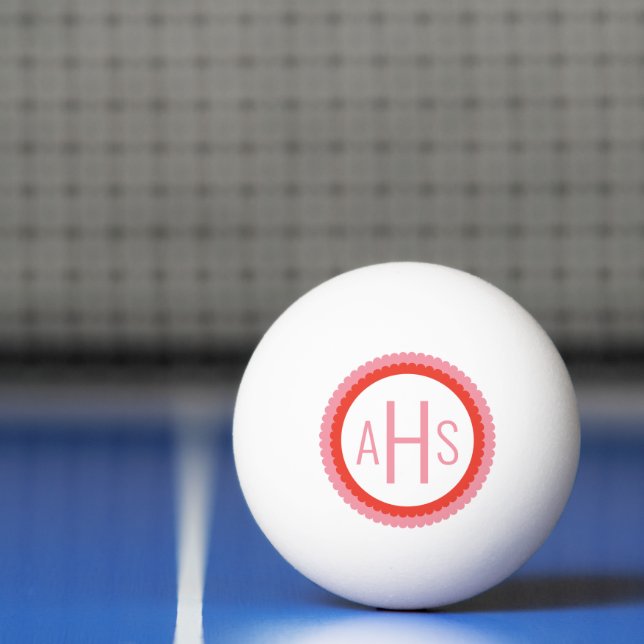 Pink and Red Scalloped Three Letter Monogram Ping Pong Ball (Net)