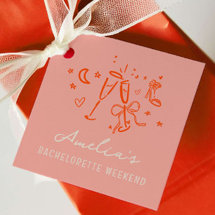Pink and Red Sketch Bachelorette Weekend Party Favour Tags