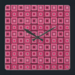 Pink and Red Squares Funky Wall Clock<br><div class="desc">Wall clock with a fun bright design of little squares that look like tiles in various shades of red. The repetition in this design has created an optical illusion and the squares seem to be moving and popping out at you.</div>