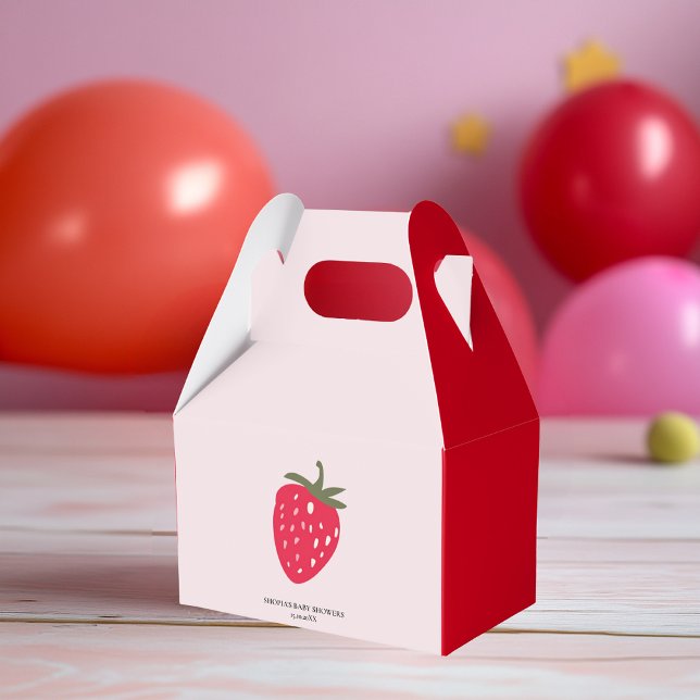 "Pink and Red Strawberry Baby Shower Favour Box (Creator Uploaded)