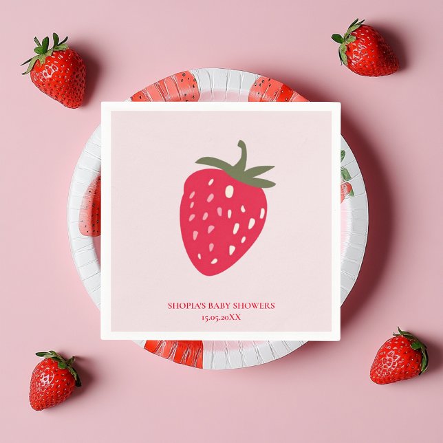 "Pink and Red Strawberry Baby Shower Napkin (Creator Uploaded)