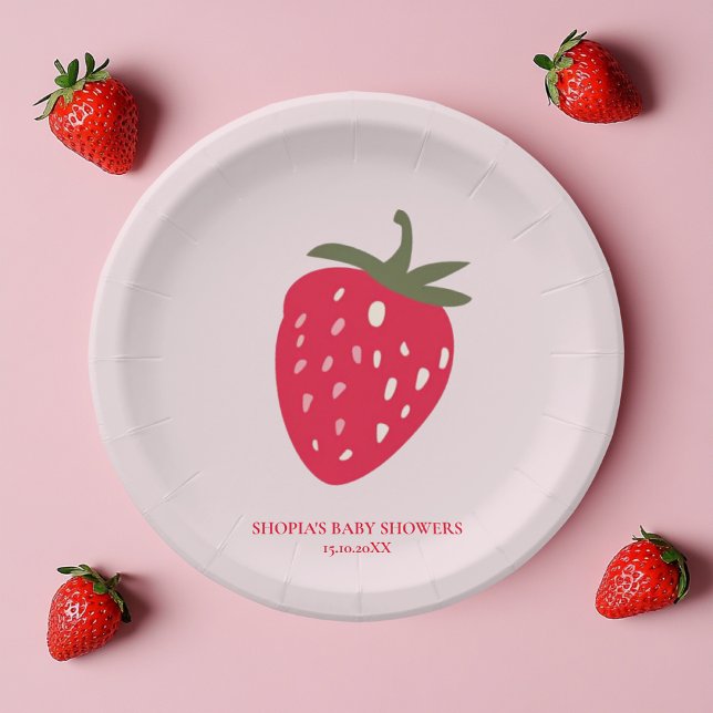 Pink and Red Strawberry Baby Shower Paper Plate (Creator Uploaded)