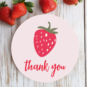 Pink and Red Strawberry Baby Shower Thank You Classic Round Sticker