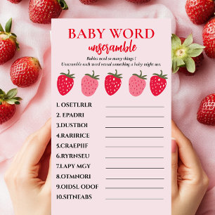 Pink and Red Strawberry Baby Word Unscramble Game Flyer
