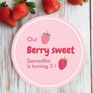Pink and Red Strawberry Birthday  Classic Round Sticker