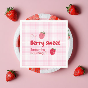 "Pink and Red Strawberry Birthday" Napkin